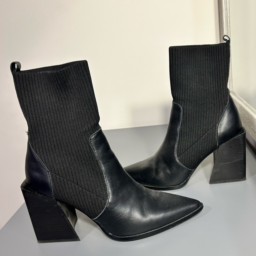 Nine West sock booties with block heel.